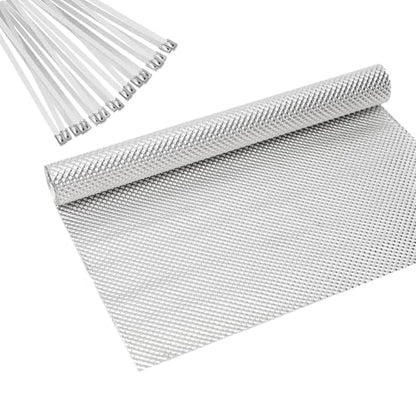 16" x 78.7" Exhaust Heat Shield Kit – High-Temp Muffler/Engine Embossed Aluminum Heat Shield with 20PCS Stainless Steel Cable Ties for Automotive & Motorcycle