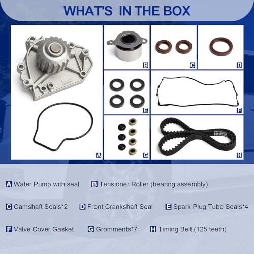 Timing Belt Water Pump Kit fits with Valve Cover Gasket for 1996-2001 For Acura Integra, 1997-2001 For Honda CR-V 1.8L 2.0L B18B1 B20B4 B20Z4 L4 DOHC 16V