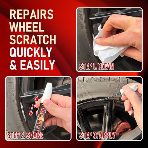 Gloss Black Rim Touch Up Paint, Rim Paint for Curb Rash & Scratch, Car Rim Curb Rash Repair Kit for Alloy, Enamel, Metal, Universal Black Automotive Touch Up Paint Pen (1 fl oz) - color: Gloss Black