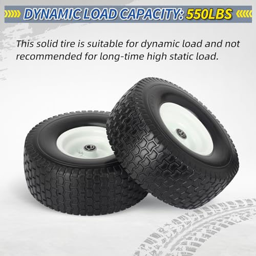 GICOOL 15x6.00-6 Flat Free Lawn Mower Tire and Wheel, 15x6-6nhs Riding Mowers Lawn Tire and Wheel with 3/4" Bearing, 3" Centered Hub, 2 Pack - color: Turf-Pattern Tread, size: 15x6.00-6 Flat-Free Tire