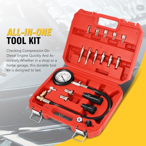 DNA Motoring TU-15A Diesel Engine Compression Gauge Tester with Gauge & Adapters, Cylinder Pressure Meter Teste Tool Kit for Cars Trucks, TOOLS-00337 - style: TU-15B Cylinder Pressure Teste