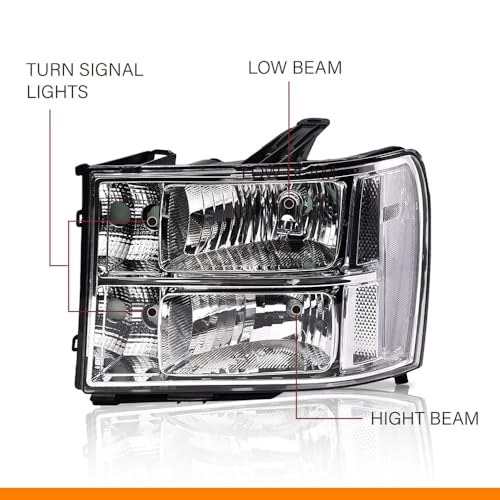 G-PLUS Headlights Assembly, Fit 2007-2013 GMC Sierra 1500/2007 2008 2009 2010 2011 2012 2013 2014 GMC Sierra 2500 HD/3500HD Headlamps,Clear Lens Chrome Housing Clear Reflector,faros delanteros - size: [Clear] 2007-2013 Sierra