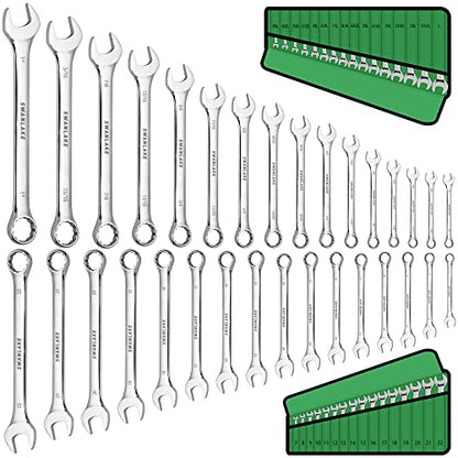 SWANLAKE 32-Piece Combination Wrench Set, SAE and Metric, 1/4"-1" & 7mm-22mm, 12 Point, Chrome Vanadium Steel - style: 32-Piece Combination