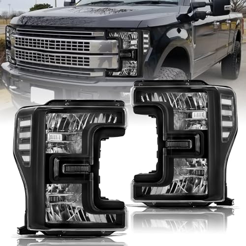 Aosky Halogen Headlights for 2017-19 Ford F250 F350 F450 F550 Super Duty - color: Black Housing with Clear Reflector, size: Bulbs NOT Included