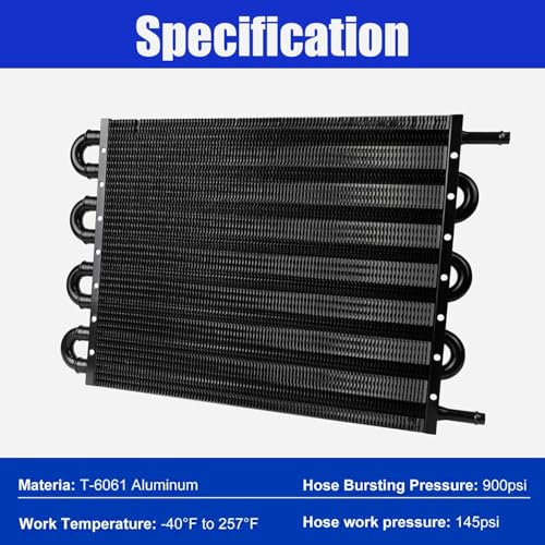 Universal 5/16" Transmission Oil Cooler, 6 Pass Tube and Fin Cooler Kit Aluminum Black - color: 6 Pass Black