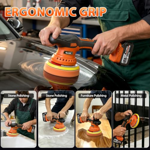 Cordless Car Buffer Polisher Kit, 2x4000mAh 21V Batteries, 6-Inch Orbital Car Polisher, 8 Variable Speeds, LED Display, 18-Piece Accessories for Waxing, Polishing & Scratch Removal