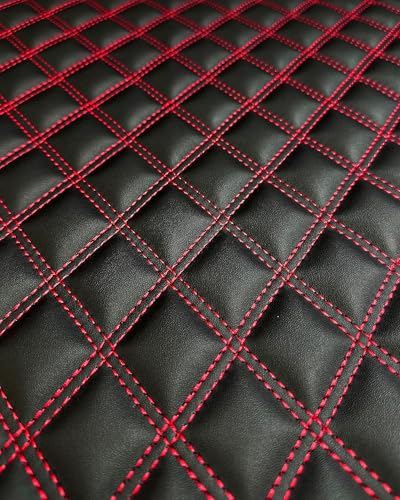 Vinyl Quilted Foam Fabric with 3/8" Foam Backing Upholstery Headliner Auto Seats Door Panels Trunk /58"W/Continuous Yard/FABRIC EMPIRE (Black Red Stitching, HQ Double Stitched Diamond 1 5/8"x3 1/2") - color: Black With Hq Red Thread, size: Double Stitch D