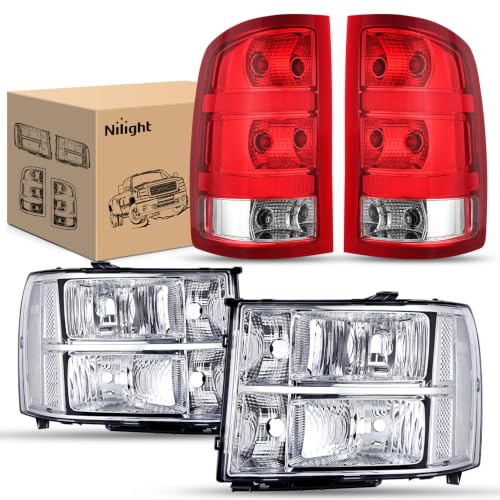 Nilight Headlight and Taillight Combo for 2007-2013 GMC Sierra 1500 - color: Chrome Housing + Clear Reflector w/Tailight