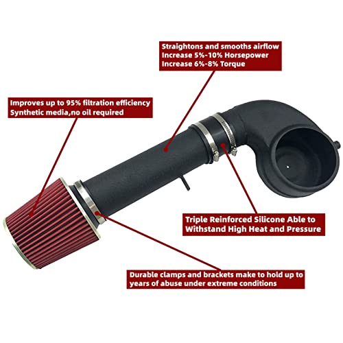 3.5-Inch Cold Air Intake Kit with Filter 1988-1995 Compatible for Chevrolet GMC C/K/R/V C1500 C2500 C3500 K1500 K2500 K3500 for Suburban 1500 2500 4.3L V6 5.0L 5.7L V8 (Black Tube & Red FIlter) - style: Black Tube & Red FIlter