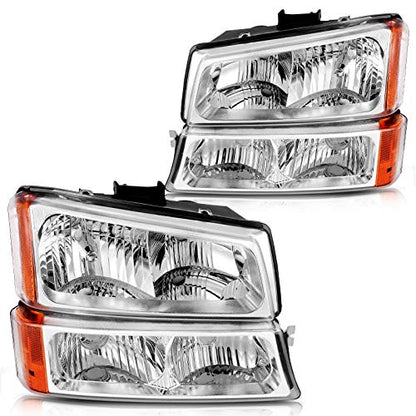 DWVO Headlights Assembly Compatible with 2003-2006 Chevy Silverado Chrome - color: A Chrome Housing Amber Reflector
