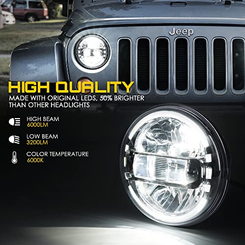 Xprite 7" LED Halo Headlights Compatible with 97-18 Jeep Wrangler JK, Black - color: Black