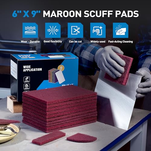 S SATC 6" x 9" Maroon General Purpose Scuff Pads,10 Pack Automotive Pads for Scuffing,Scouring,Sanding,Paint Primer Prep Adhesion Scratch for Automotive Restoration,Handicrafts - color: Maroon