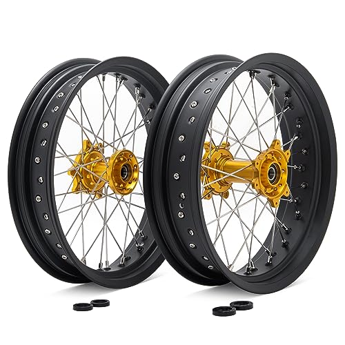 TOFR 17"x3.5" 17"x4.25" Spoked Wheels Rims Hubs for Sur-Ron Ultra Bee Gold - color: Gold, size: 17" Front 17" Rear