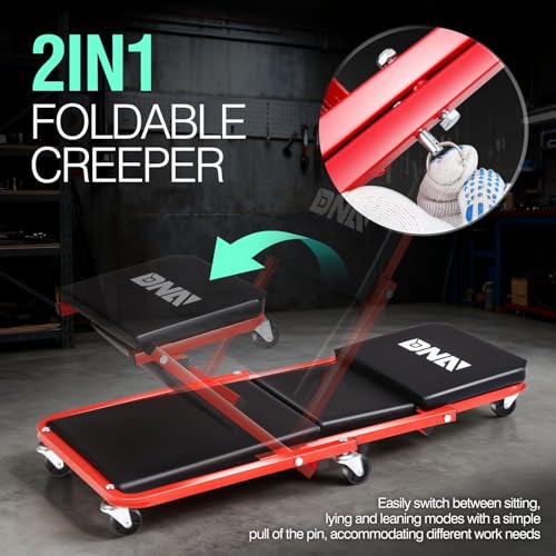 ‎DNA MOTORING TOOLS-00184 36 Inches 2 IN 1 Rolling Folding Car Creeper/Seat, 6 Pcs 2" Casters, 150kg Weight Capacity, Red - color: Red, size: 36 Inches