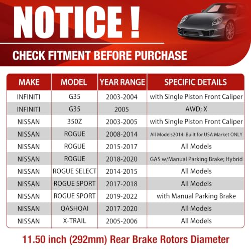 HUSCH Brake Kit Ceramic Brake Pads and Brake Rotors Fit for Nissan 350Z - size: 31349+D905
