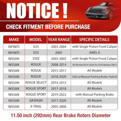 HUSCH Brake Kit Ceramic Brake Pads and Brake Rotors Fit for Nissan 350Z - size: 31349+D905