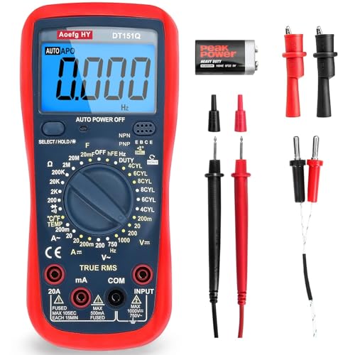 Automotive Multimeter, True RMS CAT III 600V, AC/DC Voltage/Current Tester, Temp/Freq/Ohm/Duty Cycle, 4-8 Cylinder Dwell Angle Test, Capacitance & HVAC/Industrial Tools with Engine RPM Measurement.