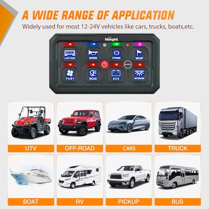 Nilight 8 Gang Switch Panel Blue 12V 24V Circuit Control System 4-Mode - color: Blue, size: 8 Gang Switch 4 Modes