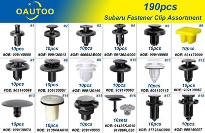 190pcs for Subaru Body Interior and Exterior Retainer Fastener Clip Assortment 19 Most Popular Sizes & Applications