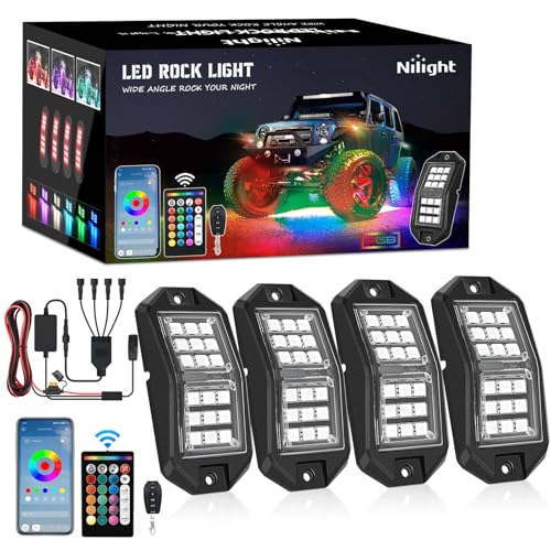 Nilight RGB LED Rock Lights Kit 4 PCS 18LED Wide Angle Wheel Well Light - color: RGB 18LED, size: 4 Pods