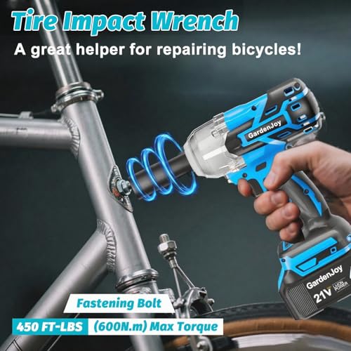 GardenJoy Cordless Impact Wrench, 1/2" 450Ft-lbs, 4.0Ah Battery & 4 Sockets