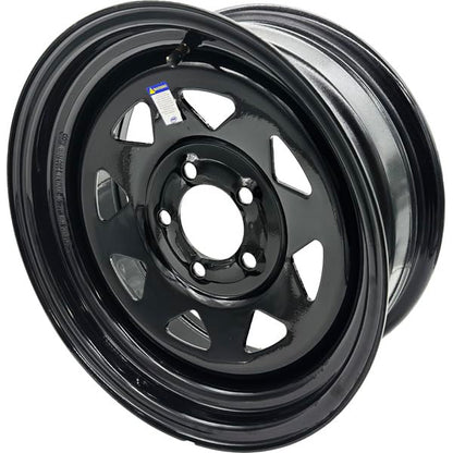 Premium Service 15x6 5 on 4.5 Spoked Steel Trailer Wheel (Black) - color: Black