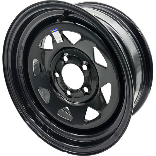 Premium Service 15x6 5 on 4.5 Spoked Steel Trailer Wheel (Black) - color: Black