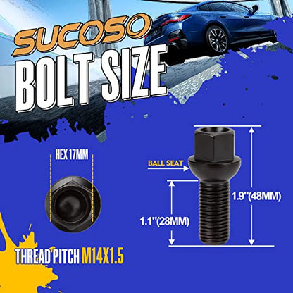 M14x1.5 OEM Lug Bolts, 20PCS 28mm Shank Length Ball Seat Wheel Lug Bolts - size: Ball Seat