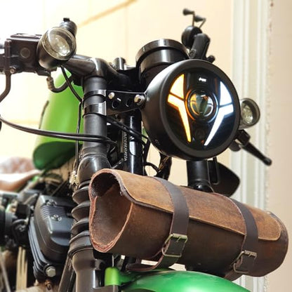 5-3/4 5.75" Motorcycle Headlight with Headlight Housing Bucket Mount Brackets Laser Light with White DRL Amber Turn Signal Compatible with Shadow 750 Rebel 500 Vulcan Cafe Racer Chopper - color: with Housing