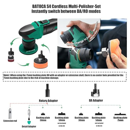 BATOCA Cordless Car Polisher Pro Combo Kit - S4 Brushless DA/RO+S2 Buffer