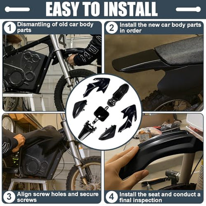 Podoy CRF50 Plastics Kit ABS Body Fender Fairing Set 7PCS with Bolt (Black) - style: Black