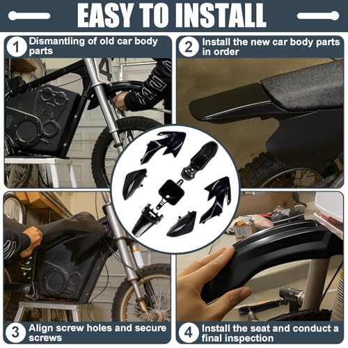 Podoy CRF50 Plastics Kit ABS Body Fender Fairing Set 7PCS with Bolt (Black) - style: Black