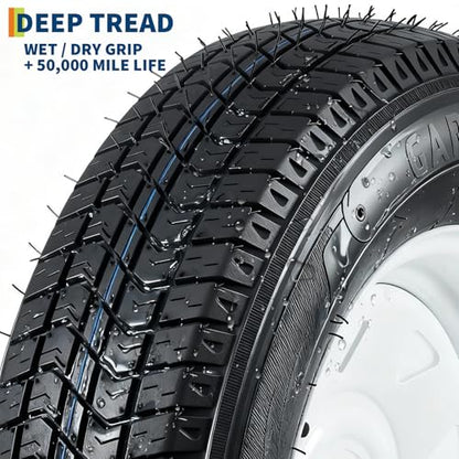 Heavy Duty Trailer Tire & Wheel Assembly - ST205/75D15, 6PR Load Range C, 5 Lug 15" White Modular Rim - For Utility, Boat, Camper Trailers - PCD 114.3x5, Center Hole 81, ET=0 - size: ST205/75D15