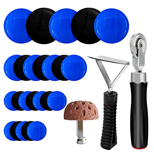 34Pcs Tire Patch Kit Tire Repair Tools, Tire Patch Roller Kit Tungsten Steel Buffing Wheel with Inner Liner Scraper Tire Patches for Car Motorcycle Bike Grinding (42 mm) - size: 42 mm