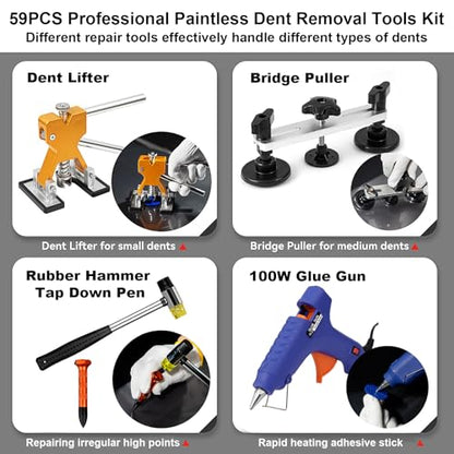 59PCS Dent Repair Kit, Car Dent Puller Tool for Small Dents & Door Dings - size: Dent Puller Kit-59 Pack
