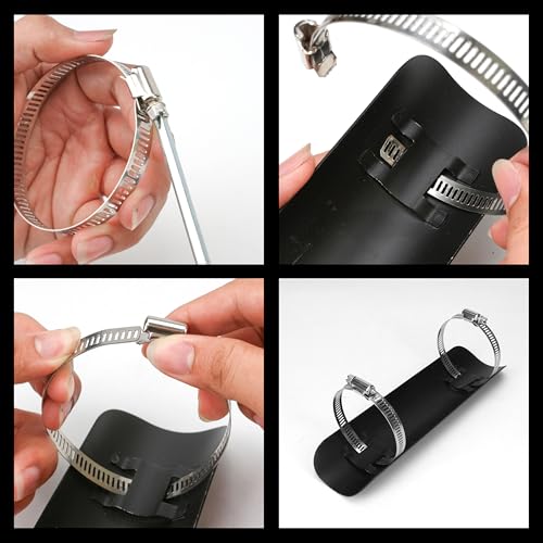 Motorcycle Exhaust Pipe Heat Shield for Leg, Universal Automotive Black Metal Steel Muffler Cover Guard Protector, Curved Style with 2 Clamps, Accessory for Motorbike MiniBike Dirtbike 50-70mm Pipe