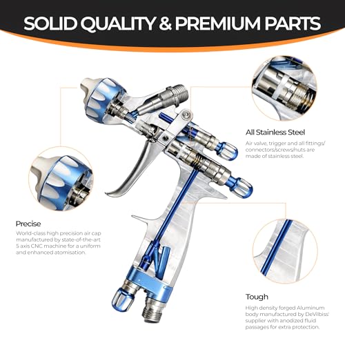 LUXUS 1.3 HVLP/LVMP Professional Spray Painting Gun with 600ml Plastic Cup, Air Regulator, Cleaning Kit, Big Atomization Pattern, Base Coat and Clear Coat Application (1.3 HVLP) - style: 1.3 HVLP