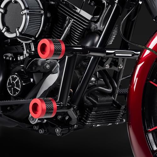 Advanblack Protek Two Step Highway Peg Crash Bar with CNC Slider Fit for 2014-2025 Harley Touring Road Glide Street Glide Electra Glide – Engine Guard Performance Upgrade (Red CNC w/Carbon Inlay) - color: Red CNC w/ Carbon Inlay