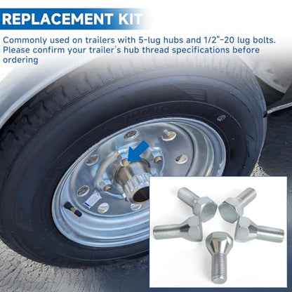 5PCS 11062A Boat Trailer Lug Bolt 1/2"-20 x 1-5/8",13/16" Hex for 5-Lug Hub
