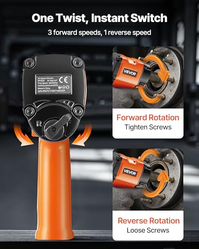 VEVOR 1/2-Inch Air Impact Wrench, Up to 738 ft-lbs Nut-busting Torque, Stubby Size & Lightweight Pneumatic Impact Gun for Auto Repairs and Maintenance - size: 5.9 x 7.1 x 2.4 in, style: 1/2" Stubby Size