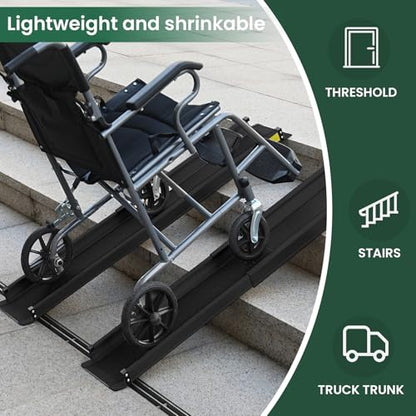 Wheelchair ramp 4FT, Lightweight, Retractable and Portable, can be Used for Wheelchair ramps, Comes with a Handbag-Black - size: 4FT