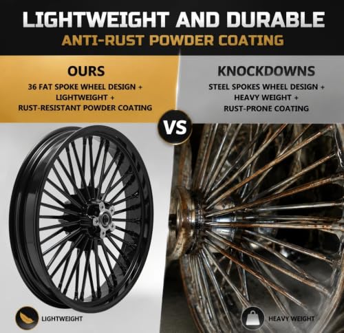 TOFR 21x3.5 36 Fat Spokes Front Wheel For Harley Softail Choppers 2000-2022 - color: Gloss Black, size: Front:21x3.5