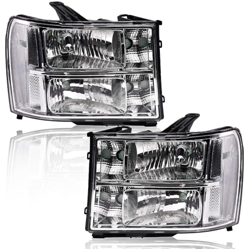 G-PLUS Headlights Assembly, Fit 2007-2013 GMC Sierra 1500/2007 2008 2009 2010 2011 2012 2013 2014 GMC Sierra 2500 HD/3500HD Headlamps,Clear Lens Chrome Housing Clear Reflector,faros delanteros - size: [Clear] 2007-2013 Sierra