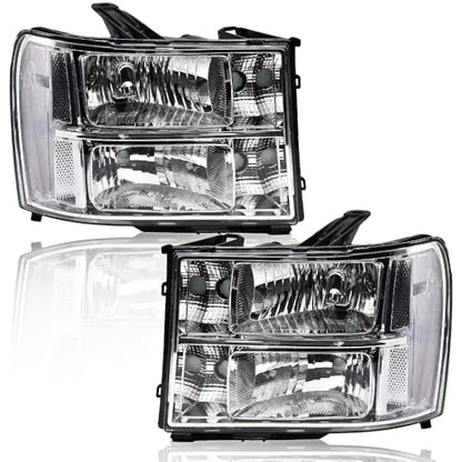 G-PLUS Headlights Assembly, Fit 2007-2013 GMC Sierra 1500/2007 2008 2009 2010 2011 2012 2013 2014 GMC Sierra 2500 HD/3500HD Headlamps,Clear Lens Chrome Housing Clear Reflector,faros delanteros - size: [Clear] 2007-2013 Sierra