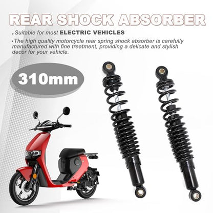 Minho Dual Rear Shock Absorbers with Adjustable Spring Preload in Heavy Iron Material Compatible with Chinese GY6 4-Stroke Engine Taotao ATV Go Kart, Black Color, 310MM Length - size: 310mm
