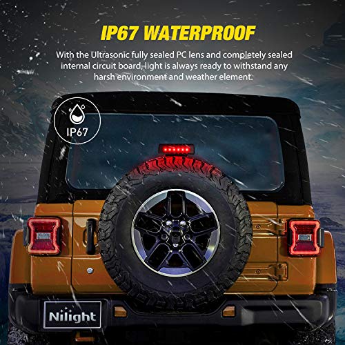 Nilight LED Third Brake Lights High Mount Stop Tail Light with Smoked Lens for 2007-2018 Wrangler JK - color: JK 2007-2017 Third Brake Light