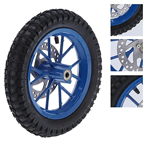 Acouto Front Wheel 12.5x2.75in for 2 Stroke Mini Bike Dirt Bike Pocket Bike, Rubber Front Wheel Tire Rim Disc Brake Sprocket Bolts Assembly(Blue)