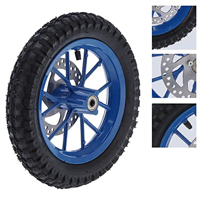 Acouto Front Wheel 12.5x2.75in for 2 Stroke Mini Bike Dirt Bike Pocket Bike, Rubber Front Wheel Tire Rim Disc Brake Sprocket Bolts Assembly(Blue)