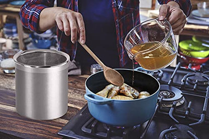 Oggi Stainless Steel Jumbo Grease Container with Removable Strainer and Snug Lid. Perfect container for fryer oil, bacon drippings, lard and ghee oil. Large capacity can - 1 Gall / (Pack of 3) - size: 4 Quarts (Pack of 3)