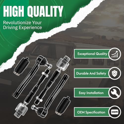 6PCS Front Inner Outer Tie Rod End Link Compatible with for Ford Edge 07-14 2007 2008 2009 2010 2011 2012 2013 2014, for Lincoln MKX 2007-2015#OE EV800576 ES800473 ES800474 - size: 6Pcs Tie Rod End Link
